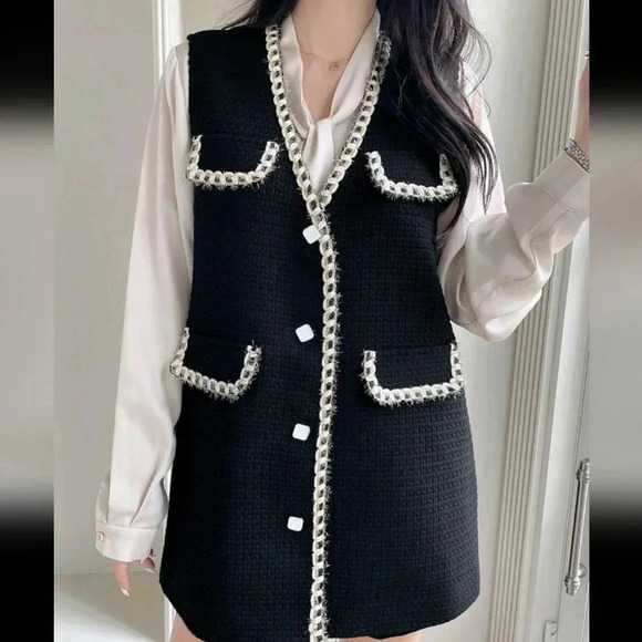 Women's Business Casual Knitted Sleeveless Jacket With Strap Patchwork - Picture 7 of 7